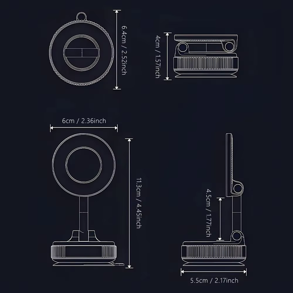 K007 Strong Magnetic Car Phone Holder Foldable Design 360° Adjustable Vacuum Mount for Car/Desk/Bathroom/Universal Use
